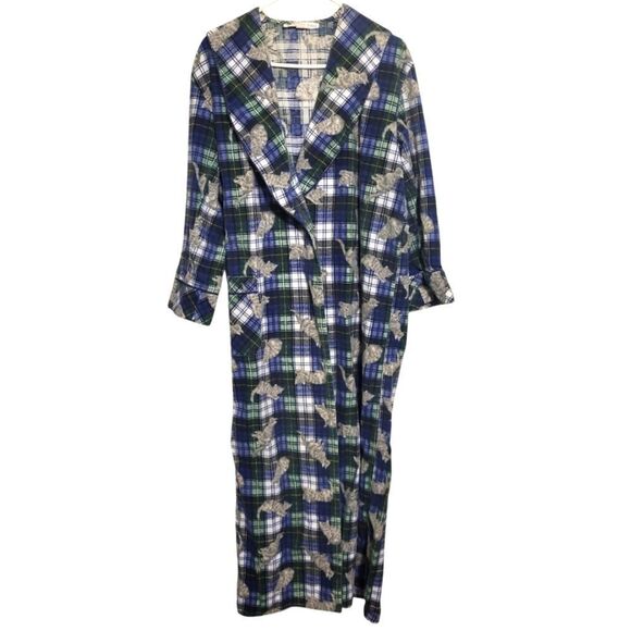 Eileen West Vintage Cat Kitten Flannel Long Sleeve Long Womens Robe, Size L - Picture 1 of 15